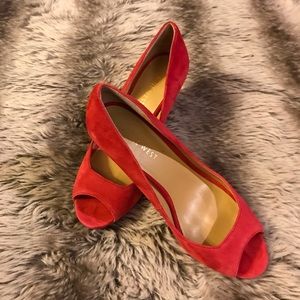 Nine West suede peep toe heels